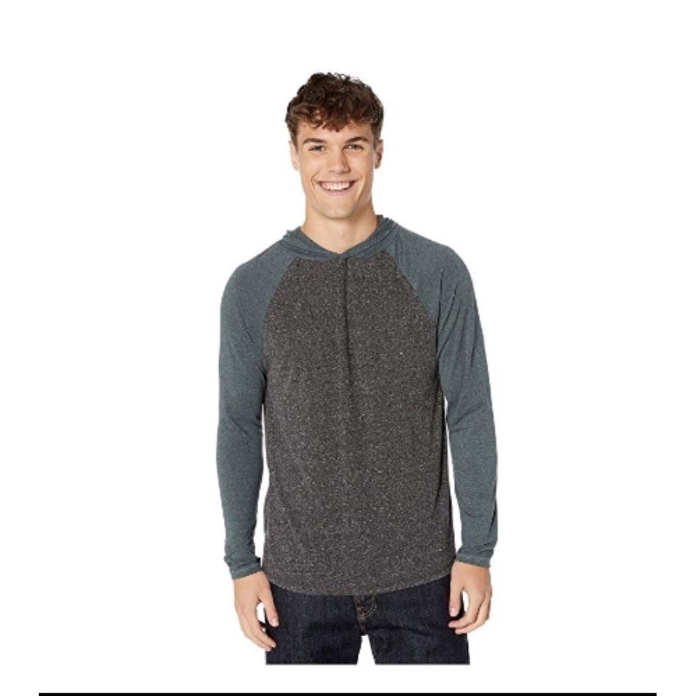 Threads 4 Thought Mens Contrast Raglan Hoodie Long Sleeve Gray Green SZ S